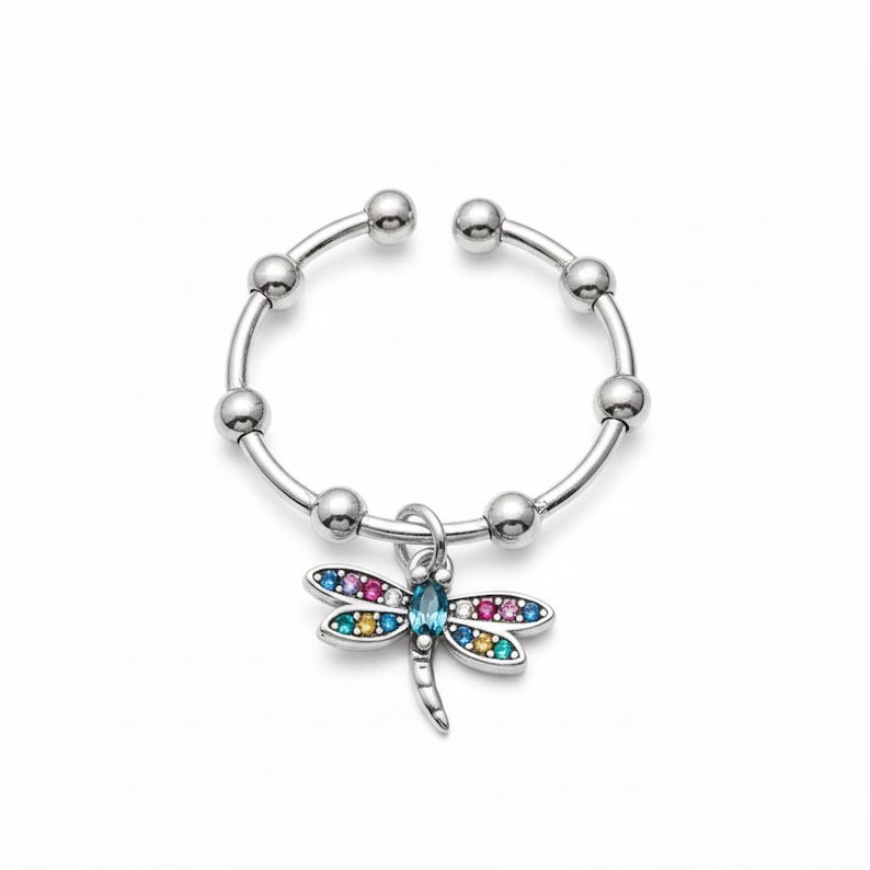 Sparkly Dragonfly Adjustable Charm Ring