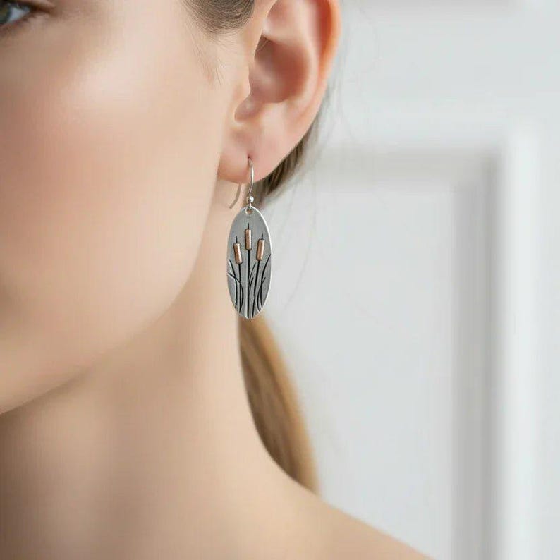 Rustic Cattail/Foxtail Hook Earrings - - LadybugfeetDesigns -