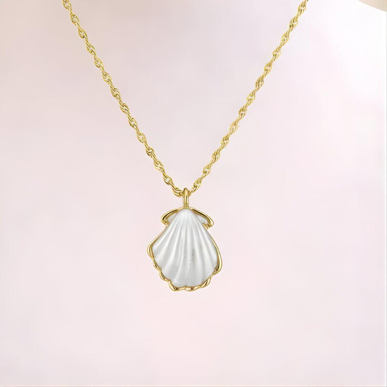Natural Scallop Shell Necklace, Gold - 18- 24 inch - - LadybugfeetDesigns -