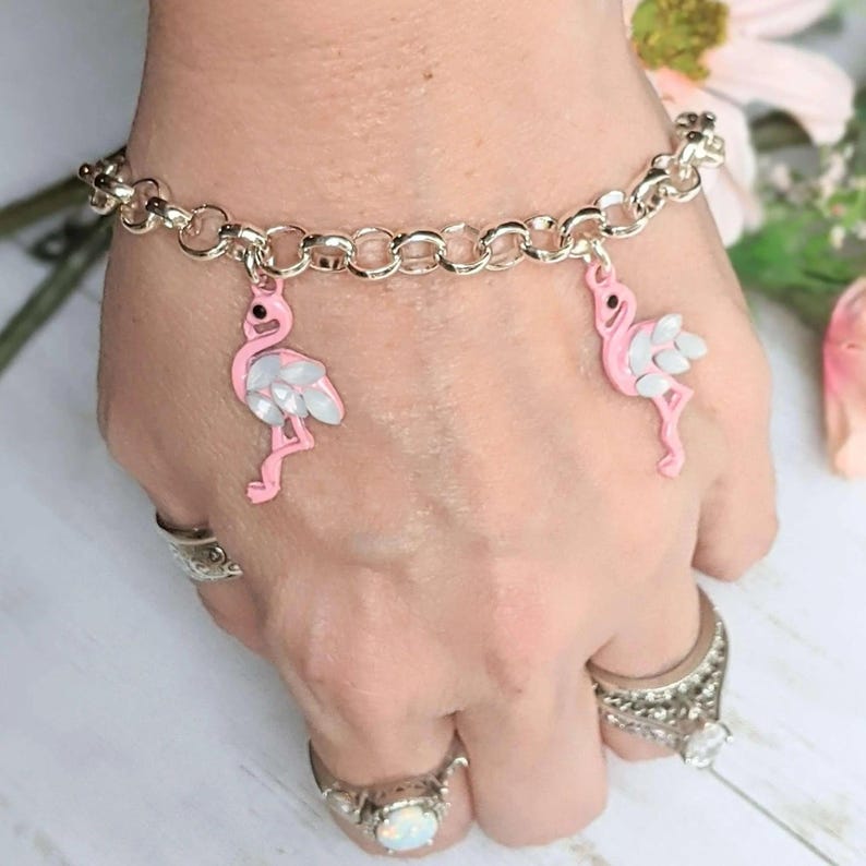 Flamingo Charm Bracelet III - - LadybugfeetDesigns -