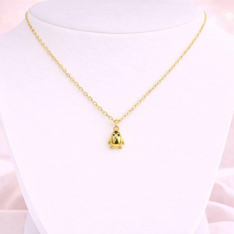 Penguin Necklace, Gold- 20 inch - - LadybugfeetDesigns -