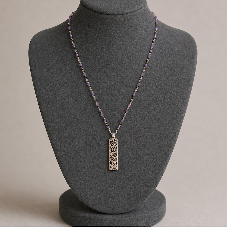 Silver Tag Crystal Bead Necklace, 20 inch - - LadybugfeetDesigns -