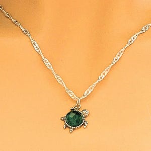 Multi Faceted CZ Turtle Necklace, Sterling Silver - 20 inch - - LadybugfeetDesigns -