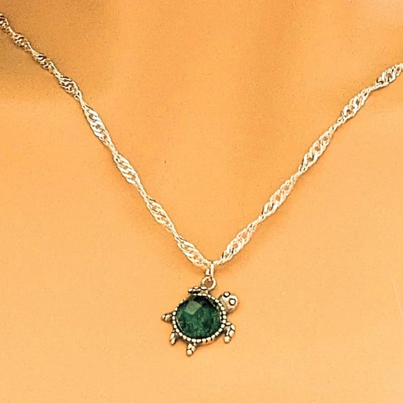 Multi Faceted CZ Turtle Necklace, Sterling Silver - 20 inch - - LadybugfeetDesigns -