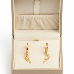 Angel Wing Huggie Hoop earrings, Gold - 15mm - - LadybugfeetDesigns -