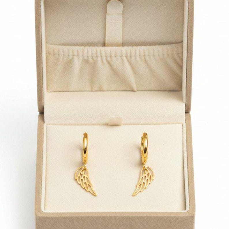 Angel Wing Huggie Hoop earrings, Gold - 15mm - - LadybugfeetDesigns -