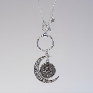 Crescent Moon Zodiac Sign Necklace, Silver - 20 inch - - LadybugfeetDesigns -