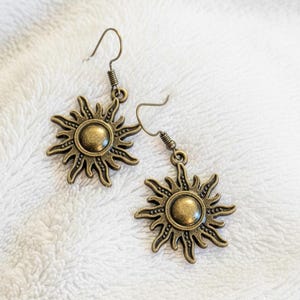 Boho Sun hook earrings, Antique Bronze - - LadybugfeetDesigns -