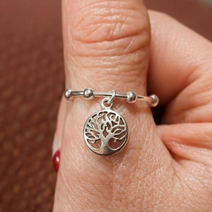 Sterling Silver Tree of Life Adjustable Charm Ring - - LadybugfeetDesigns -
