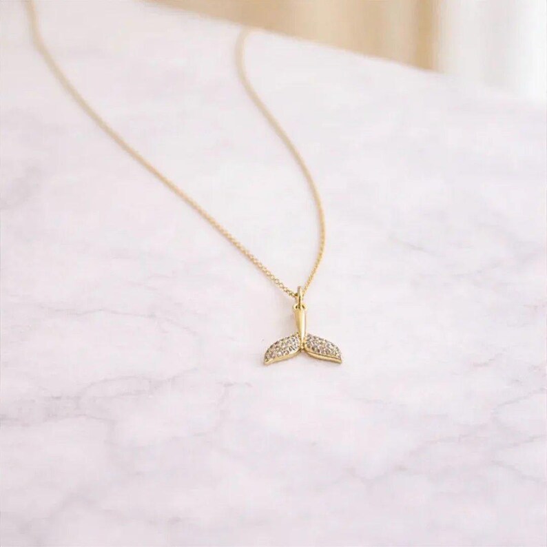 CZ Whale Tail necklace, Gold - 20 inch - - LadybugfeetDesigns -