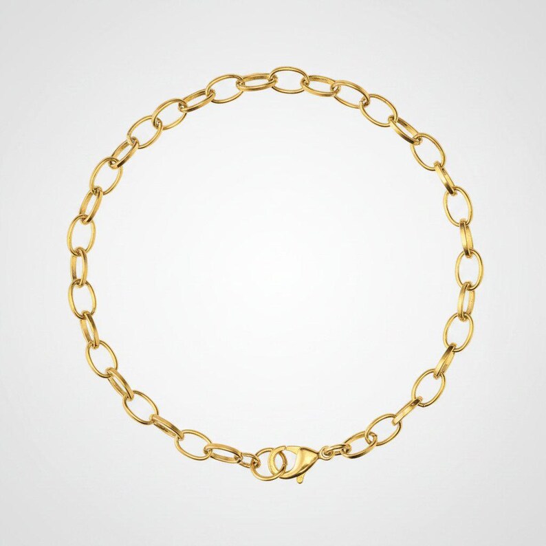 Shiny Gold-Tone Oval Link Charm Bracelet Base - D.i.y. - Build Your Charm Bracelet! - - LadybugfeetDesigns -