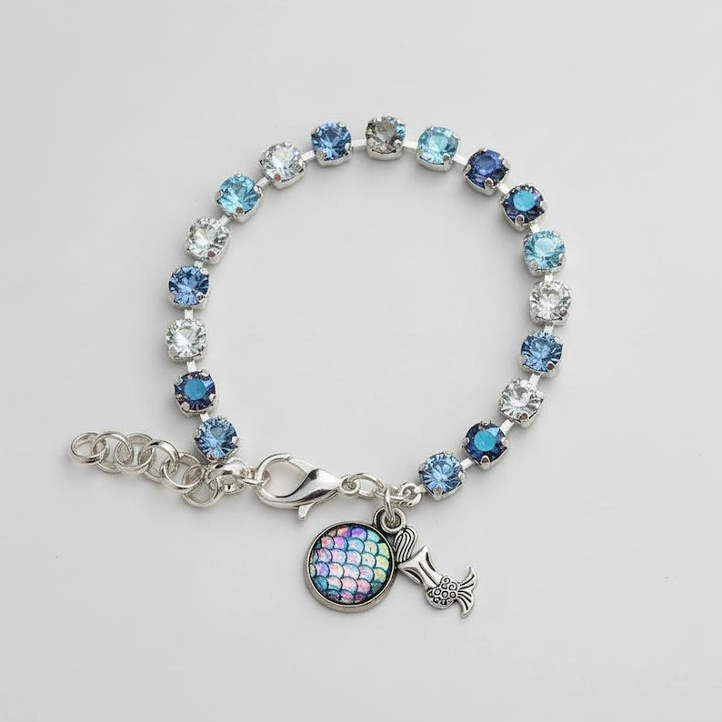 Mermaid Faceted Crystal Bracelet, Silver - - LadybugfeetDesigns -