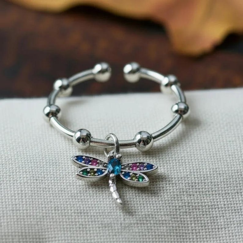 Sparkly Dragonfly Adjustable Charm Ring