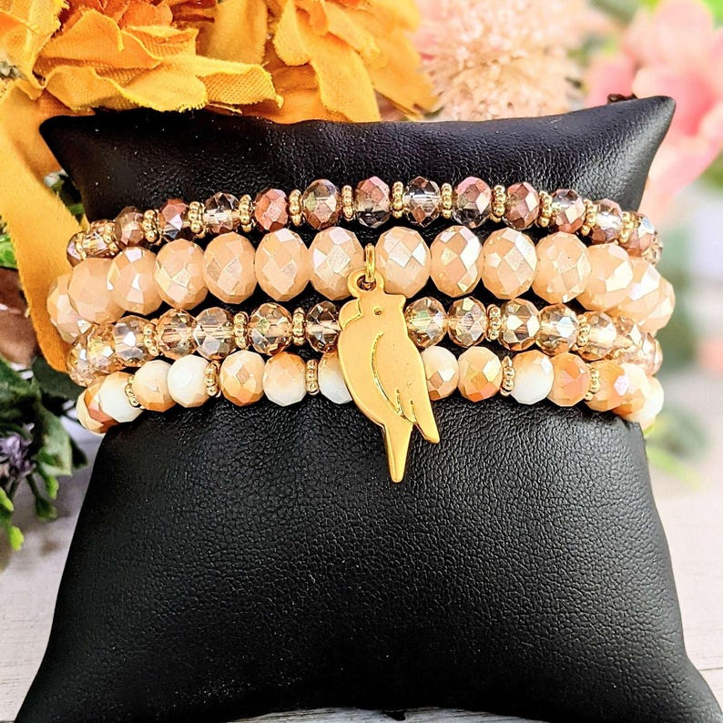 Parrot Champagne Stretch Bracelet Stack - - LadybugfeetDesigns -