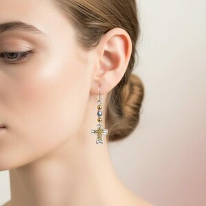 Two-Tone Cross Beaded Earrings - - LadybugfeetDesigns -