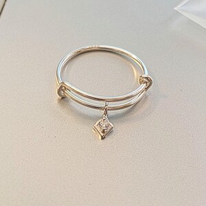 Tiny CZ Diamond Adjustable Charm Ring, Silver - - LadybugfeetDesigns -