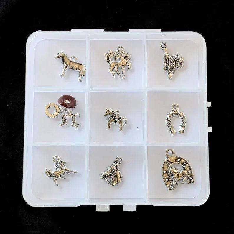 Horse Lover Charm Box - 9 pc., Silver - - LadybugfeetDesigns -