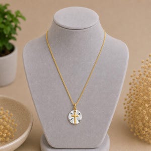 Gold Cross on Silver Two-Tone Necklace, 20 inches - Gold - - LadybugfeetDesigns -