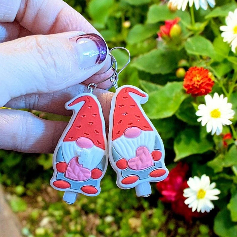 Gnome Valentine's Day Earrings - - LadybugfeetDesigns -