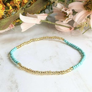 Beaded Stretch Cord Anklet-Turquoise Champagne - - LadybugfeetDesigns -