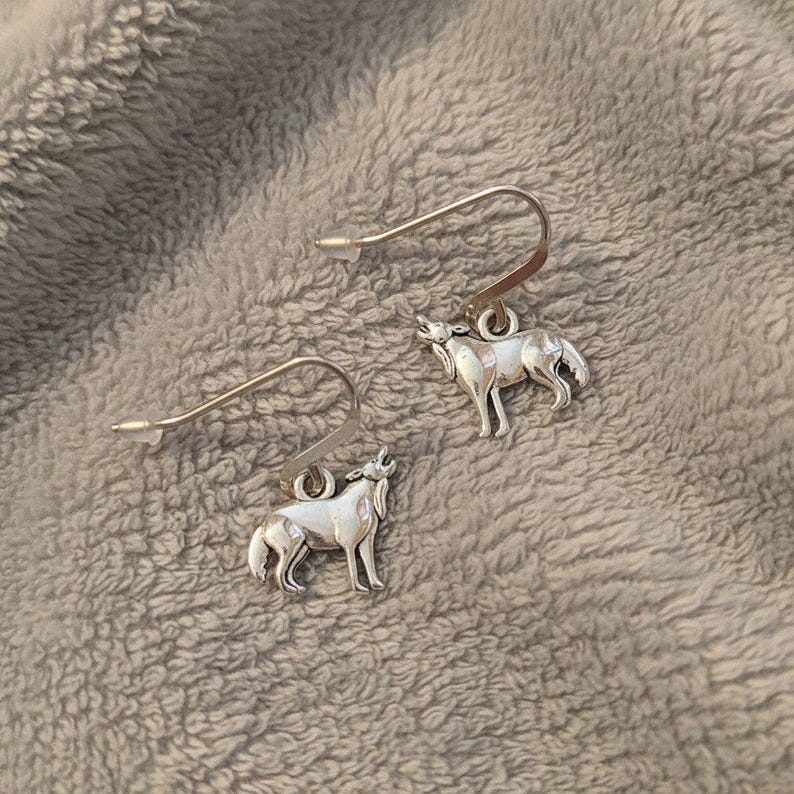 Howling Wolf Hook Earrings, Silver - - LadybugfeetDesigns -