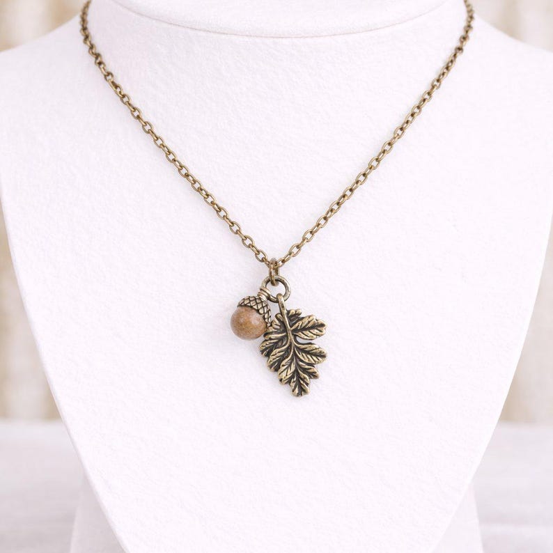 Acorn Oak Leaf Necklace, Antique Bronze - - LadybugfeetDesigns -