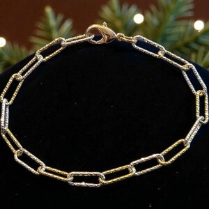 Two Tone Diamond Cut Paperclip Chain Bracelet - - LadybugfeetDesigns -