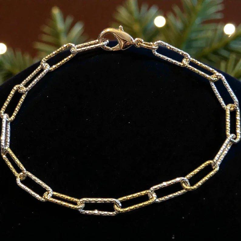 Two Tone Diamond Cut Paperclip Chain Bracelet - - LadybugfeetDesigns -