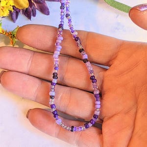 Purple Beaded Choker Necklace - 16 inch - - LadybugfeetDesigns -