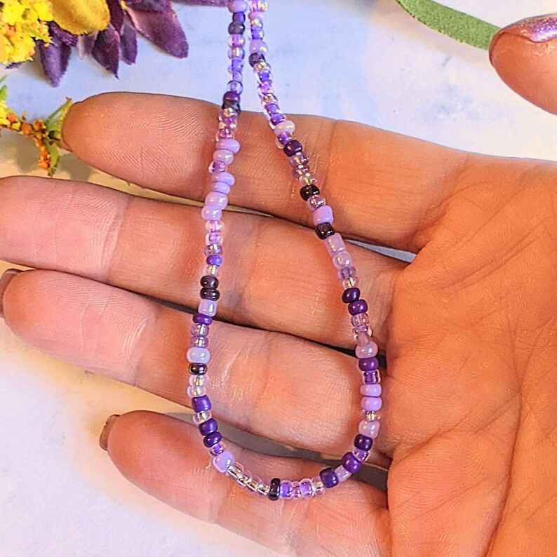 Purple Beaded Choker Necklace - 16 inch - - LadybugfeetDesigns -