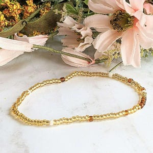 Beaded Stretch Cord Anklet-Beach Tan - - LadybugfeetDesigns -