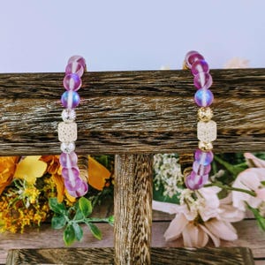 Iridescent Purple Mystic Aura Quartz Gemstone Diffuser bracelet - - LadybugfeetDesigns -