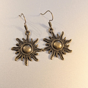 Boho Sun hook earrings, Antique Bronze - - LadybugfeetDesigns -