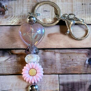 Heart & Flower Crystal Keychain/Purse Clip - - LadybugfeetDesigns -