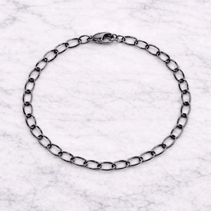 Black Steel Oval Link Charm Bracelet Base - D.i.y. - Build Your Charm Bracelet! - - LadybugfeetDesigns -