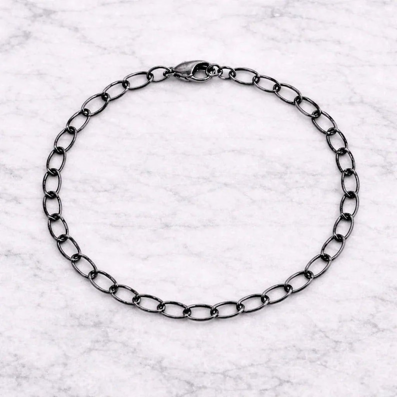 Black Steel Oval Link Charm Bracelet Base - D.i.y. - Build Your Charm Bracelet! - - LadybugfeetDesigns -