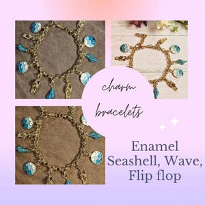 Enamel Seashell, Wave, Flip flop Charm Bracelet - - LadybugfeetDesigns -
