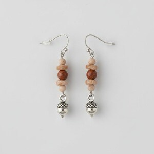 Acorn Beaded Sunstone Hook Earrings, Silver - - LadybugfeetDesigns -