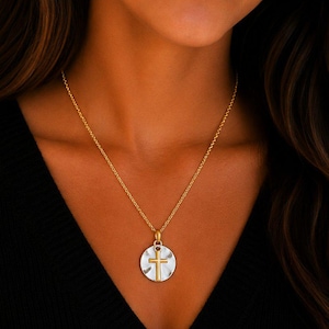 Gold Cross on Silver Two-Tone Necklace, 20 inches - Gold - - LadybugfeetDesigns -