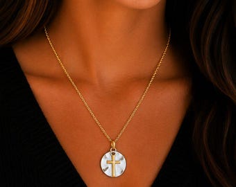 Gold Cross on Silver Two-Tone Necklace, 20 inches - Gold