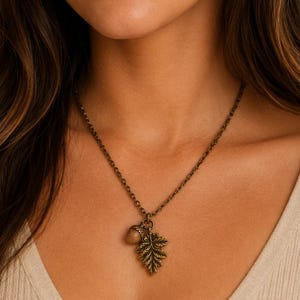 Acorn Oak Leaf Necklace, Antique Bronze