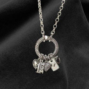 1 Mom Silver CZ Snap Ring Necklace, .925 Sterling Silver - 20 inch - - LadybugfeetDesigns -