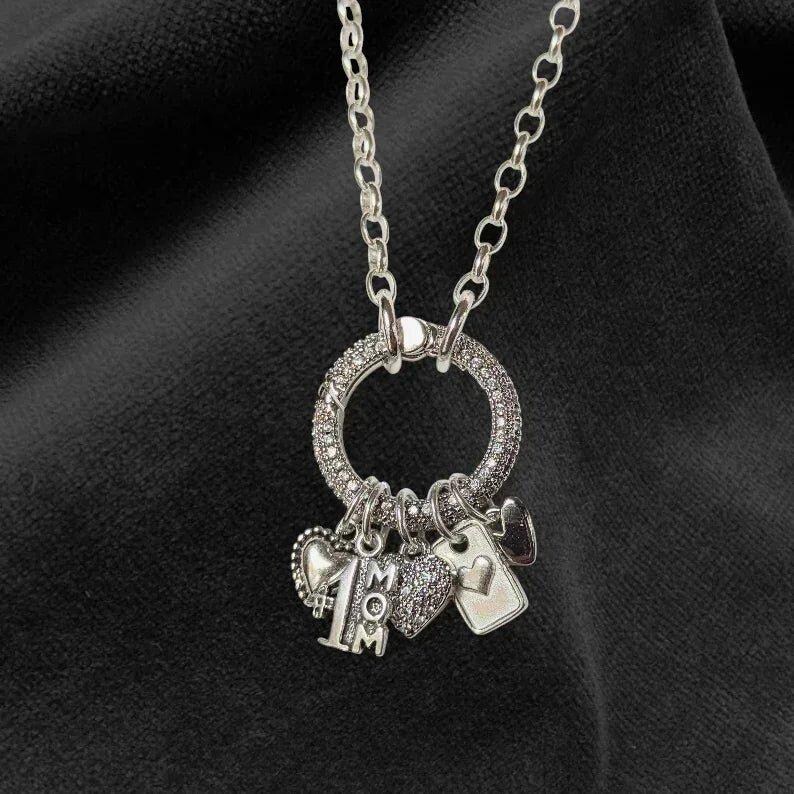 1 Mom Silver CZ Snap Ring Necklace, .925 Sterling Silver - 20 inch - - LadybugfeetDesigns -