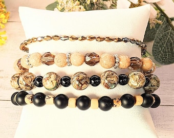 Chunky Jasper Coffee layered cuff bracelet