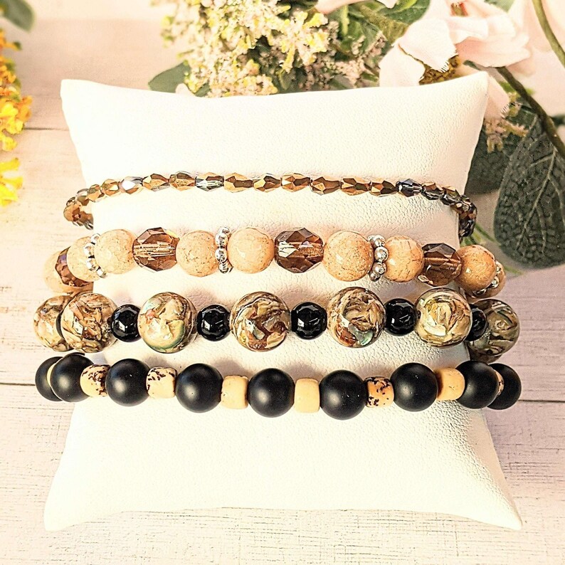 Chunky Jasper Coffee layered cuff bracelet - - LadybugfeetDesigns -