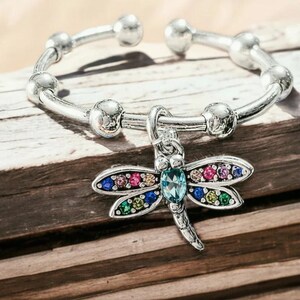 Sparkly Dragonfly Adjustable Charm Ring