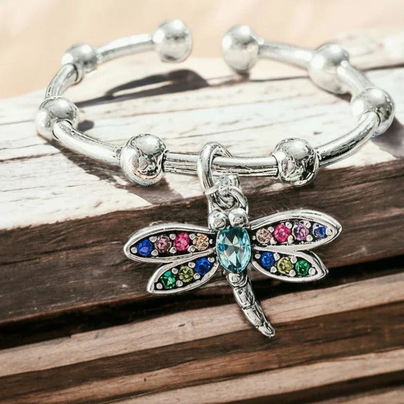 Sparkly Dragonfly Adjustable Charm Ring