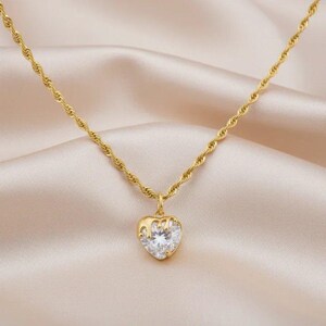 Sparkly Melting Heart necklace, Gold- 20 inch - - LadybugfeetDesigns -