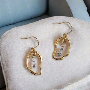 Safety Pin Two-Tone dangle earrings, Gold - - LadybugfeetDesigns -