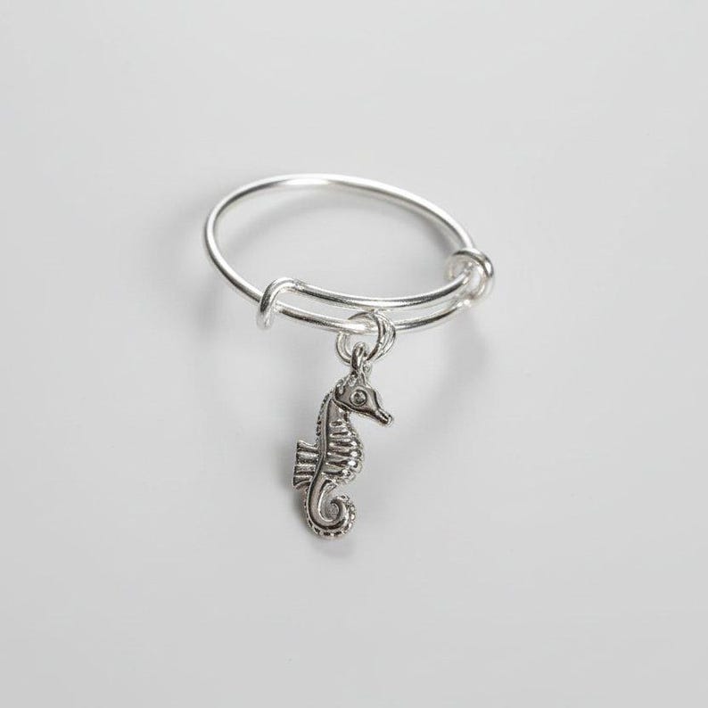 Seahorse Expandable Charm Ring - Silver - - LadybugfeetDesigns -